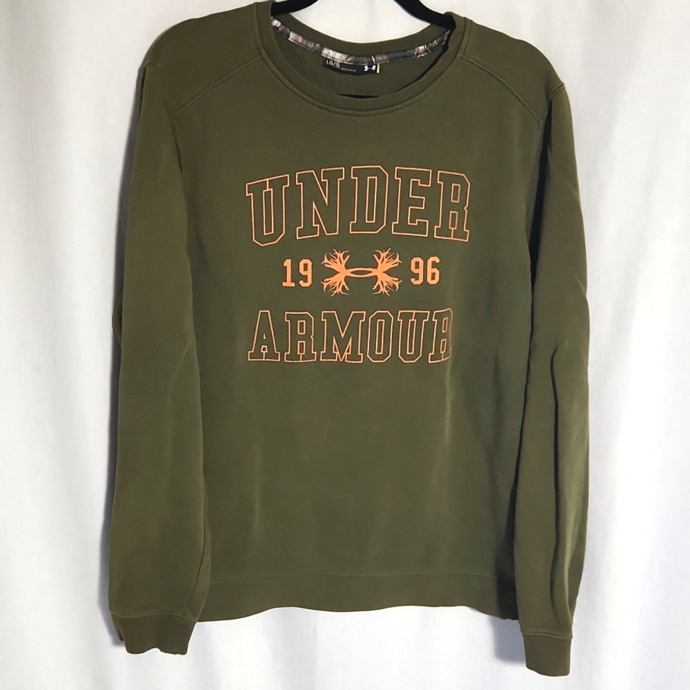 Under Armour Rival Antler Pullover Sweatshirt Green & Orange Size Large